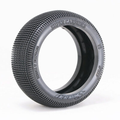 Комплект клееных колес багги 1/8 Sweep Super Carbides Blue (Medium) на белых дисках