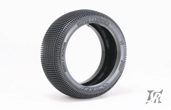 Комплект клееных колес багги 1/8 Sweep Super Carbides Blue (Medium) на белых дисках