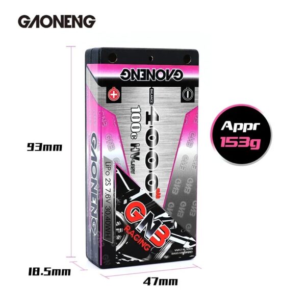 GAONENG GNB LiHV 2S 7.6V 4000MAH 100C Thin Shorty Pack 4mm Bullet Hard Case LiPo Battery — изображение 3