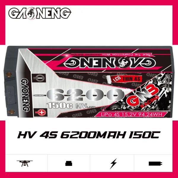 GAONENG GNB LiHV 4S 15.2V 6200mAh 150C 5mm Bullet LCG Thin 4S Hard Case LiPo Battery — изображение 2